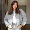 Women's Cropped Loose Jackets Red Grey Off White Black Outerwear Oversized Zip Up Long Sleeve Top Chic Bomber Baseball Coat