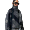 Vintage Sequin Snowflake Jacket For Women Long Sleeve Stand Collar Loose Coat Lady Wool Blend Warm Thicken Outwears