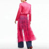 Solid Color Lapel Dress Elegant Satin A-line Coat Dress with Mesh Patchwork Turn-down Collar for Women's Stage Show Long Sleeve
