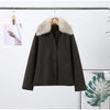 Autumn Winter Fur Lapel Woolen Jacket For Women Brown Elegant Long Sleeve Single Breasted Coats Lady Chic Street Outerwear