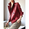 Autumn Winter Red Faux Leather Jackets Women Outwear Long Sleeves PU Leather Short Coats Outwear for Female