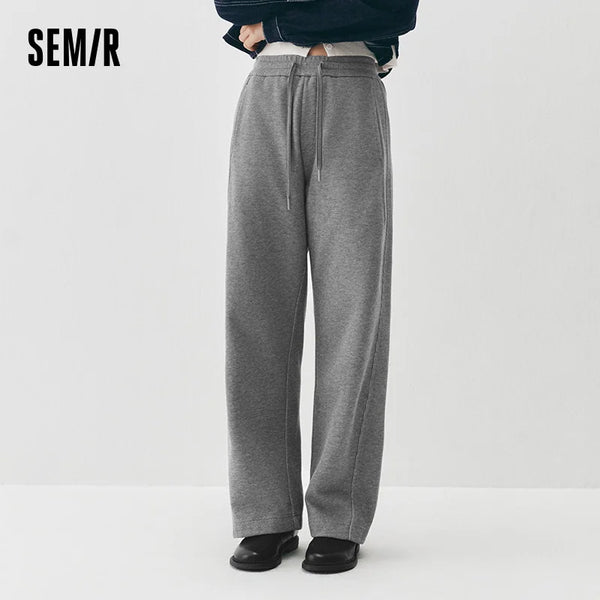 Women Pants Fleece Lined Panelled Design Loose Fit Barrel Leg Elastic Waist Minimal Style Everyday Style Winter