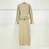Spring Women's RoundNeck Diamond-Embellished Long-Sleeved Knitted DressY2K High-Quality Commuter Maxi Dress