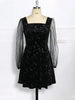 Spring Green Velvet Mini Dress with Sheer Sleeve for Women A Line Christmas Dress Girls Party Night Skate S M L XL Dresses