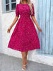 Women's Floral Print Puff Sleeve Dress, Round Neck Waist Tie Design, Boho Style Woven Fabric, All Season Wearable