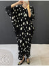 Balck Dot Printting Pleated Women's Dress V Collar Batwing Sleeve Mid-Length Mermaid Dresses 2DB6625