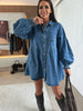 Women's Casual Shirt Button Long Sleeve Denim Dress Loose Pockets Dress