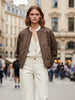 Chic Suede Embroidered Short Coats Women Casual Round Collar Full Sleeves Zipper Pockets Loose Coat Lady Daily Street Outerwear
