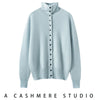 Autumn Women's Cardigan 100% Cashmere Knitted Sweater Chic Tops Female Causal Turtleneck Collar Loose Size Jacket Coat
