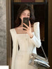 Sexy Square Collar Dress Women Tweed High End Autumn Elegant Slim Waist Long Sleeve Party Dresses Vestidos