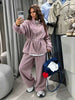 Women Casual Drawstring Waist Cinched Fleece 2 Piece Outfits Half Zip Stand Collar Sweatshirt Wide Leg Pants Set