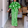 5XL Vonda Plus Size 2 Piece Outfits Autumn Women Bohemian 3/4 Sleeve Shirts Wide Leg Pants Print Vintage Pant Sets 2PCS
