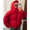 Women Brown Drawstring Waist Puffer Jacket Stand Collar Warm Cotton Padded Coat Casual Oversized Winter Parka Outerwear
