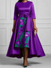 Plus Size Women Round Neck 3/4 Sleeve Satin High Low Dress Bow Floral Print Elegant Formal Wedding Guest Cocktail Dress