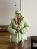 Women's Oversized Quilted Jacket With Hooded Stand Collar Long Sleeve Zipper Pocket Coat Lady Warm Winter Outerwear