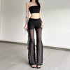 Aesthetic Sexy See Through Pants Women Dark Gothic Streetwear Vintage Coquette Grunge Ruffle Patchwork Flare Pants Femme