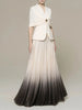 Spliced Button Two Piece Sets for Women V Neck Cape Sleeve Tunic Top High Waist Ombre Skirt Elegant Set Female
