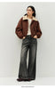 Women Jeans Belted Fleece Lined Flared Loose Fit Distressed Wash Vintage HighWaist Streetwear Denim Pants
