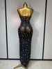 Rhinestones Sexy Mesh See Through Bodycon Dress Women Birthday Evening Cocktail party Gown Red Carpet Club Stage Outfit