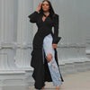 Vintage Women Long Sleeve High Side Split Ruched Up Wrap Lapel Collar White Maxi Long Dress Street Dresses