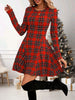 Women's Cute Red Plaid Long Sleeve Dress, Christmas - Vibe Swing Mini Dress, Comfy for Holiday Parties & Daily Wear