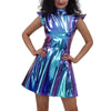 Metallic Women's Shiny Dress Holographic Solid Color Turtleneck Pleated Dress Carnival Costume Gold Silver Rave Dress Outfits