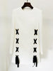 High Street S/S Designer Runway Women's Long Sleeve Ribbons Lacing Up Dress