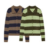 Women's Striped Knitted Cardigan Coat Female Long Sleeve Polo Collar Single Breasted High Street Casual Short Jacket