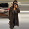 Women's Coat Brown Tweed Wool & Blends Coats Demi-Season Outerwears Oversize Long Coat Woman Peacoat Long Sleeve Overcoats