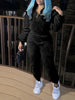 Winter Plush Two Piece Set Casual Home Warm Suit For Women Zipper Lapel Pullover Top Elastic Waist Trousers Suit