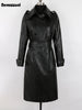 Spring Autumn Long Black Soft Faux Leather Trench Coat for Women Belt Double Breasted Elegant Overcoat 5xl 6xl