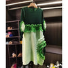 Pleated Tie Flower Long Sleeve Women's Dress Chic Loose Colorblock Patchwork Design Beading Famale Clothing 2DB6651