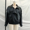 Women's Black PU Leather Jacket Stand Collar Sleeve Sleeve Asymmetric Button Front Elastic Hem Casual Autumn Outerwear