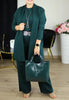Pant Set Women Three Piece Sets Round Neck Full Sleeve Tops Mid Length Coats Wide Leg Long Pants High Waist Y2k Work