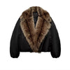 Women's Warm Faux Fur Spliced Cotton Coats Loose Lapel Long Sleeve Pockets Thicken Jacket Winter Lady Chic Outwear