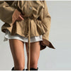 Drawstring Waist Windbreaker Jacket Women Contrast Collar Flap Pockets Long Sleeve Zip Up Coat Autumn Casual Loose Jackets