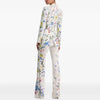 High Street Designer Runway Suit Set Women's Brilliant Digital Printed Jacket Flare Pants Suit 2pcs