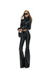 Spring Autumn Long Fitted Soft Black Pu Leather Flare Pants for Women Low Waist Sexy Designer Gyaru Clothes