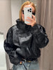Women's Autumn Standing Collar Leather Jackets Windproof Loose Fold Coats Vintage Style High Street Outdoors Clothes