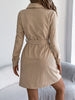 Autumn Winter Casual Solid Color Corduroy Women Dresses Elegant Single Breasted Long Sleeve Lace Up Mini Dress Khaki Black Red