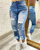 Jeans Women Stylish Monogrammed Slashed Marabou Chino Jeans Casual Length Trousers Plus Size Pants For Female