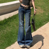 Girls Korean Low Waist Slim Fit Jeans Lady Casual Daily Bell Bottom Pants Women Classic Denim Trousers