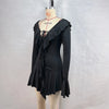Sexy Black White Patchwork Ruffles Short Dress Women's Long Flare Sleeve Lace-up Evening Party Mini Dresses Female Blue Pink Red