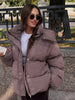 Women's Oversized Coats Print Hooded Padded Jackets Winter Female Stand Collar Long Sleeve Zipper Loose Puffy Coat Outerwear