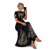Women Vintage Gold Floral Print Maxi Dress Short Puff Sleeve Belted Elegant Party Long Dress