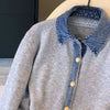 High-Quality Korean Denim Shirt Collar Stitching Fake Two-piece Sweater Women Cardigan Chic Knitted Coat Female Tops