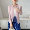 Yellow Pleated Women's Elastic Slim Cardigan Coat Autumn Outerwear Stand Collar Jacket 2DB3894