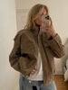 Women Casual Solid Cropped Suede Jacket Chic Stand Collar Zipper Pocket Loose Jackets Autumn Lady Commuter Outwear