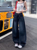 Letter Embroidery Wide Leg Trousers Women Korean High Waisted Sickle Jeans Female Streetwear Baggy Y2K Denim Pants