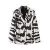 Women's Brown White Zebra Print Lapel Blazer Vintage Wide Stripe Thick Velvet Loose Suit Jacket Autumn High Street Outwear